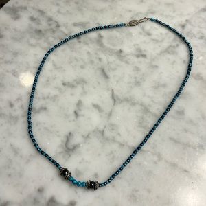 Necklace with turquoise beads and black hematite small beads